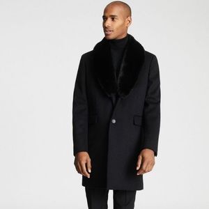Reiss Lloyd Fur colar Black Wool coat.Size Large, excellent condition inside out